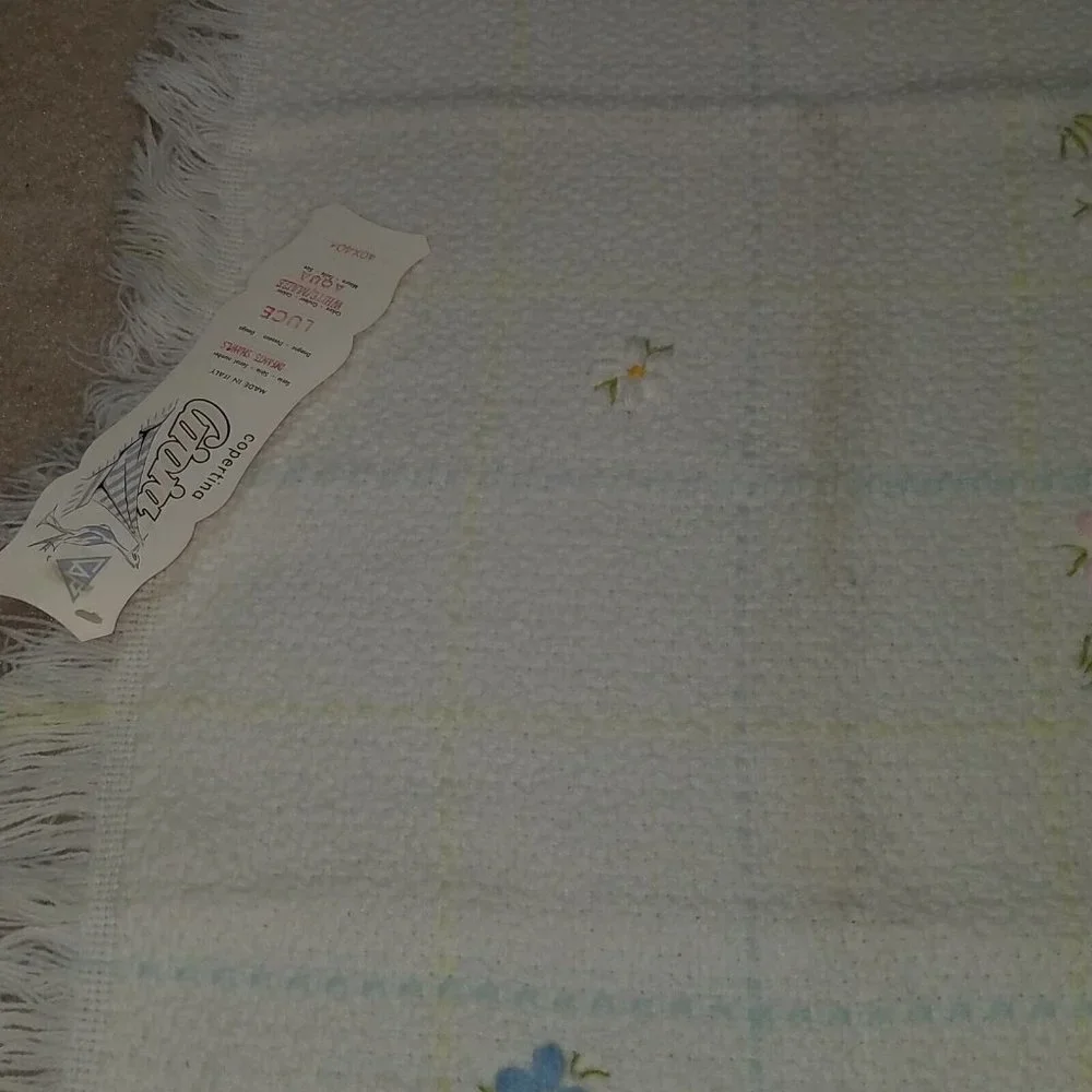VTG NWT Knit Flowers Baby Blanket 100% Acrylic Copertina Italy Lipman's NOS Flaw